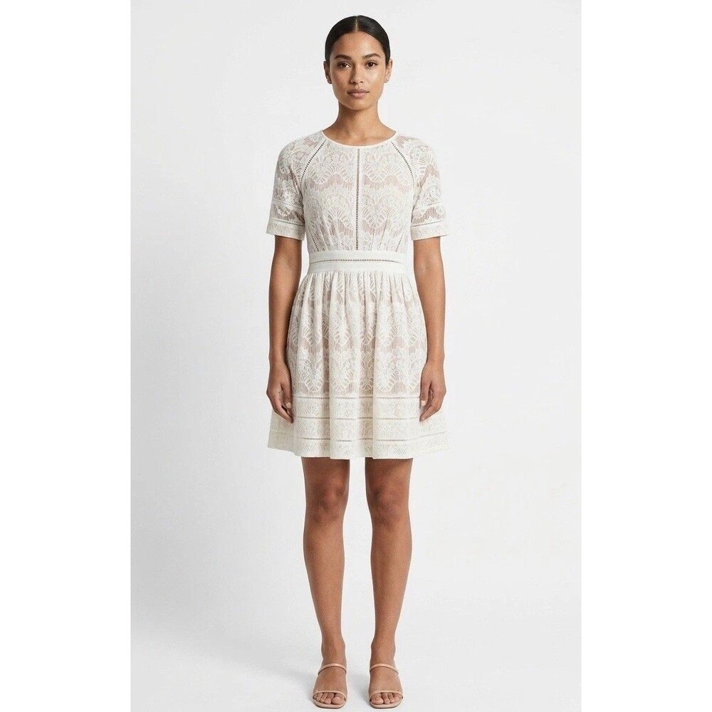 Few Moda White Lace Mini Dress Women’s XS Short Sleeve NWT Lined